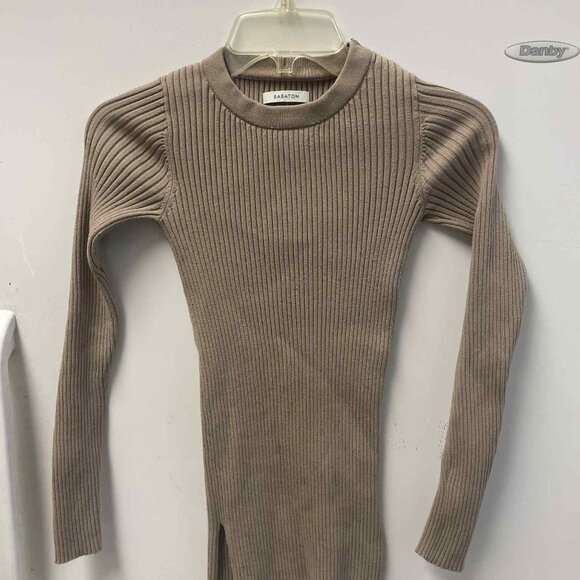 Babaton Beige Extra-Small Stretchy Tight Long-Sleeves Woven Warm Winter Dress - Picture 6 of 6